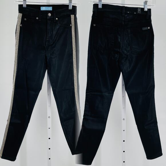 7FAM Womens 25 B(air) High Waist Ankle Skinny Jean Coated Black Snake Stripe - Picture 4 of 13